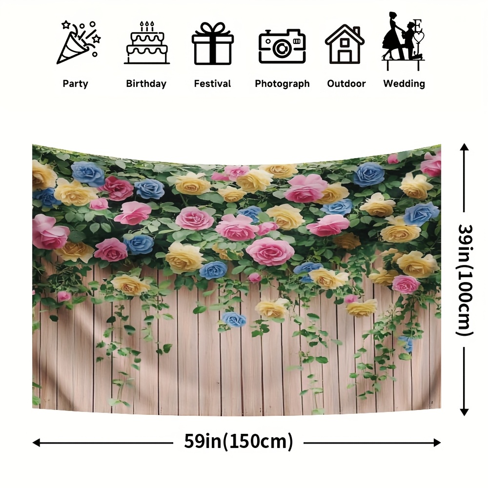 TEMU 1pc, Versatile Backdrop Flower Wall Backdrop Durable Polyester For Easter, Birthday, Wedding Photo Booths & Party Decorations