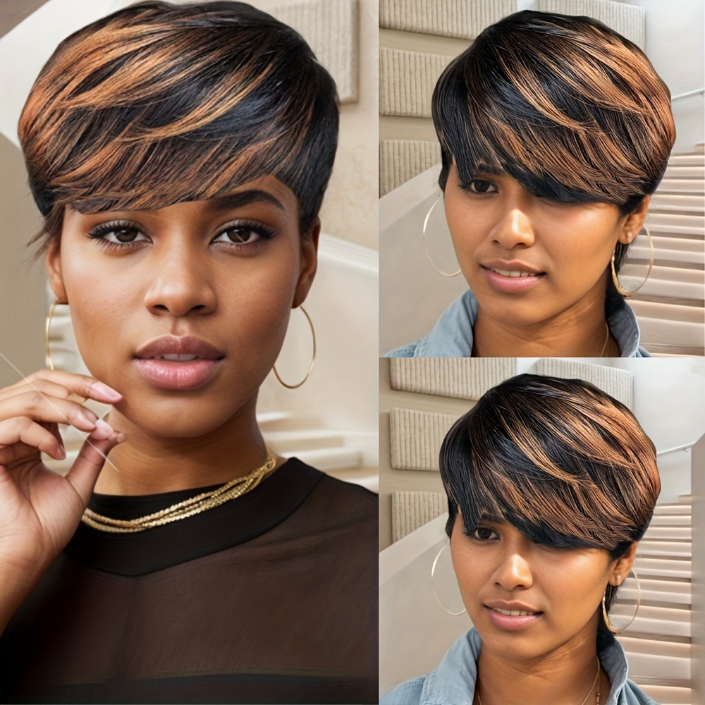 TEMU Short Curly Cut Human Hair Wigs For Women Brazilian Style Glueless 6 Inch Suitable For Women For Daily Use