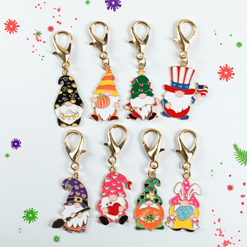 8pcs Gnome Keychain Set - Colorful Enamel Accessories, Alloy Material, Ideal For Birthday Gifts And Bag Charms, Party Favors | | Alloy Keychains | Holiday Gifts