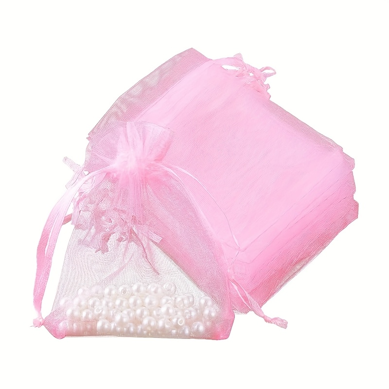 E-shop 100 Stück Rosa Organza-Geschenktüten, 2x3 Zoll - Zugband-Netztaschen mit Schleifenverschluss für Partygeschenke, Hochzeitsdeko, Make-up &