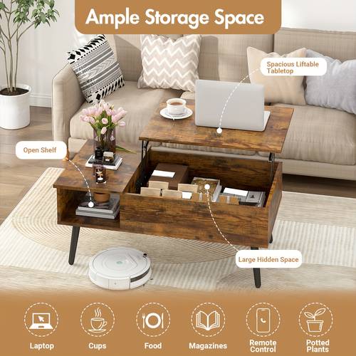 lift top coffee table with hidden large compartment and storage shelf for living room small apartment office rectangle wood coffee table walnut