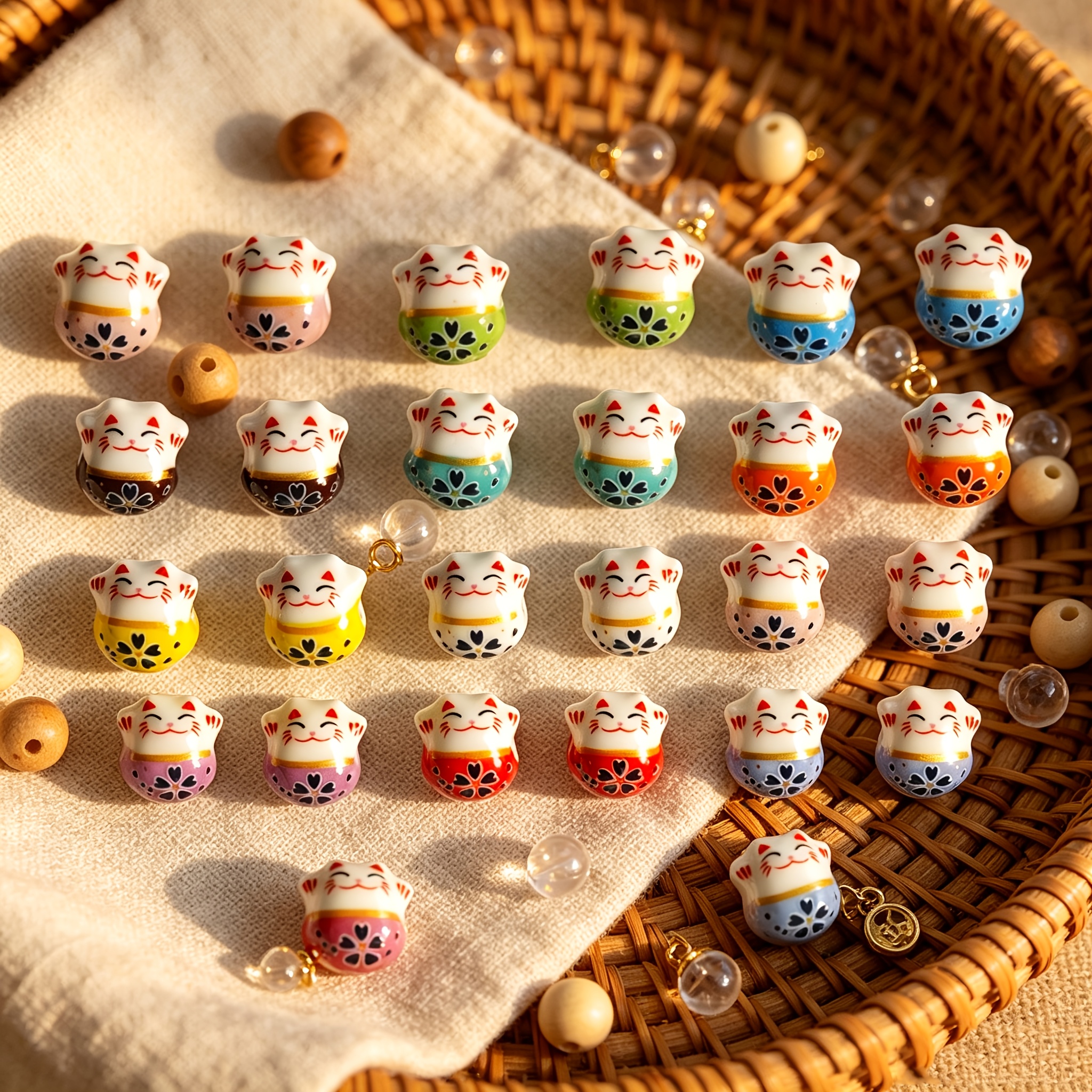10pcs Random Mixed Color Ceramic Cat Beads for DIY Jewelry