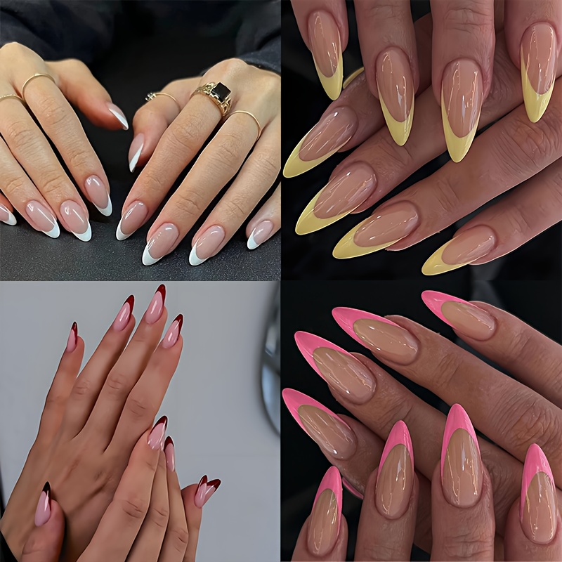 Image of 96pcs Medium Almond Shape Press On Nails Multicolor Combination Set European Style Suitable For Women And To Wear At Parties And
