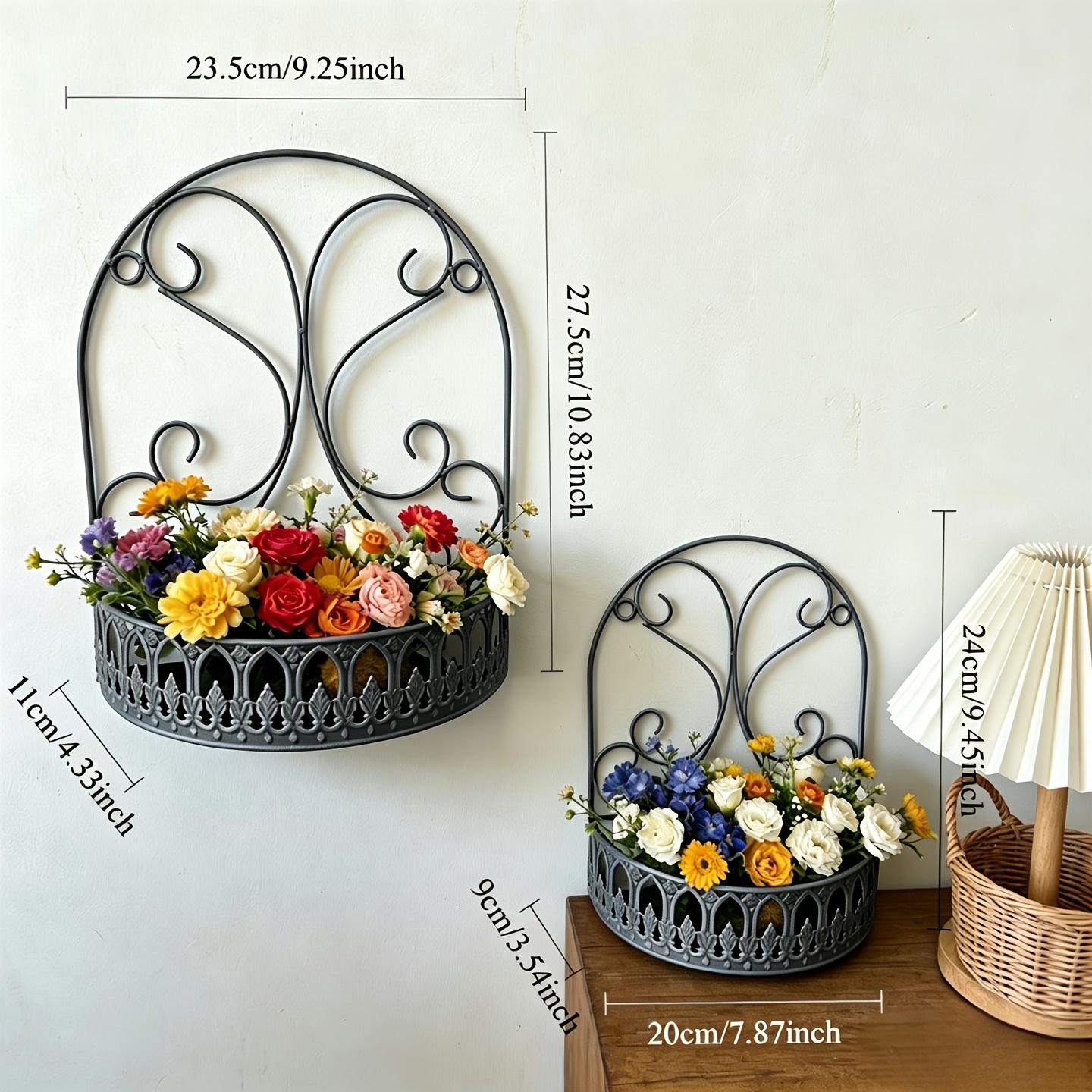2er set vintage wandregal eisen blumen