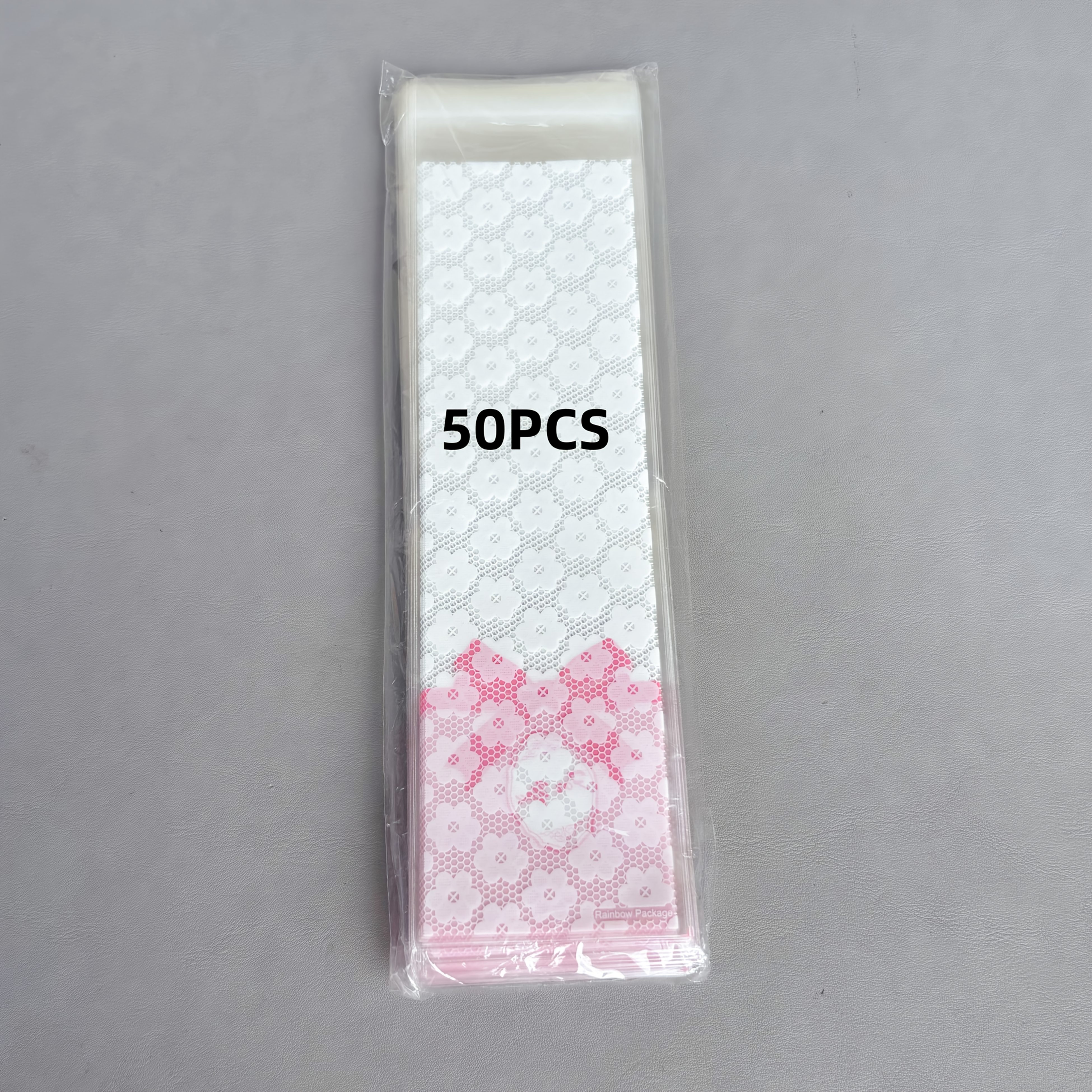 TEMU Confezione da 50/100 pezzi di sacchetti in plastica OPP lunghi, stile hot, sacchetti autoadesivi con fiori e fiocchi
