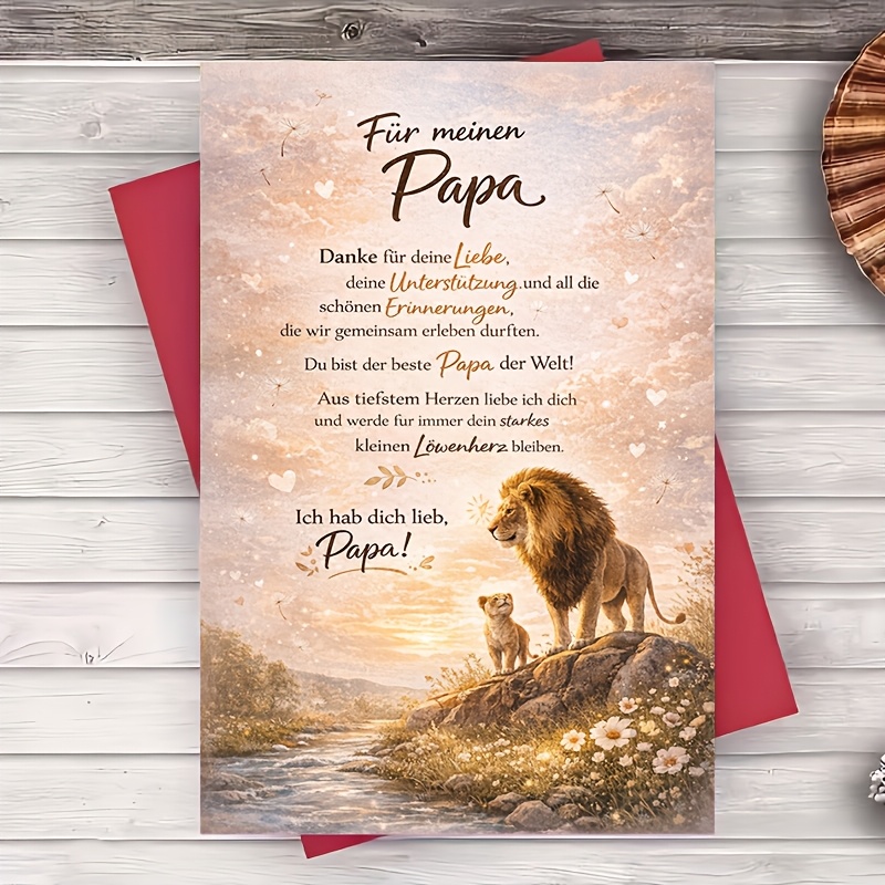 E-shop 1 Umschlag und 1 Grußkarte Vatertag Grußkarte für Papa Löwenbild Dankesnachricht für Ehemann von Familie Geburtstag Jahrestag Wertschätzung