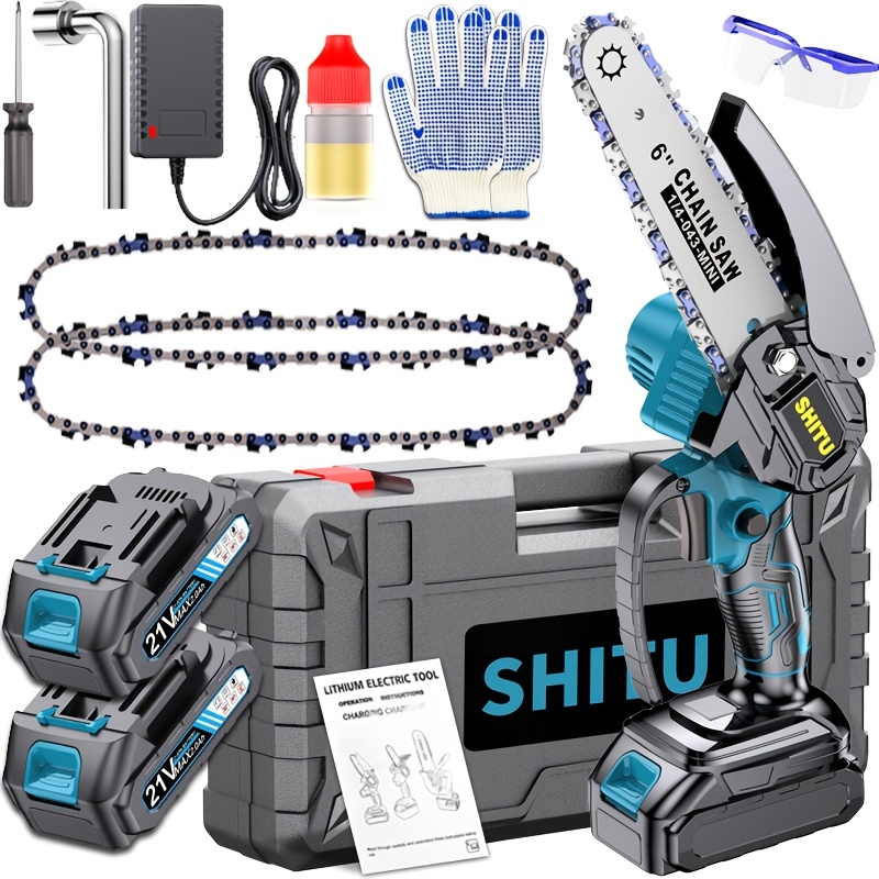 wireless lightweight and portable handheld electric   machine lithium chainsaw   with splash protection cover safety lock rechargeable battery and safety trimming function can quickly trim branches yards  