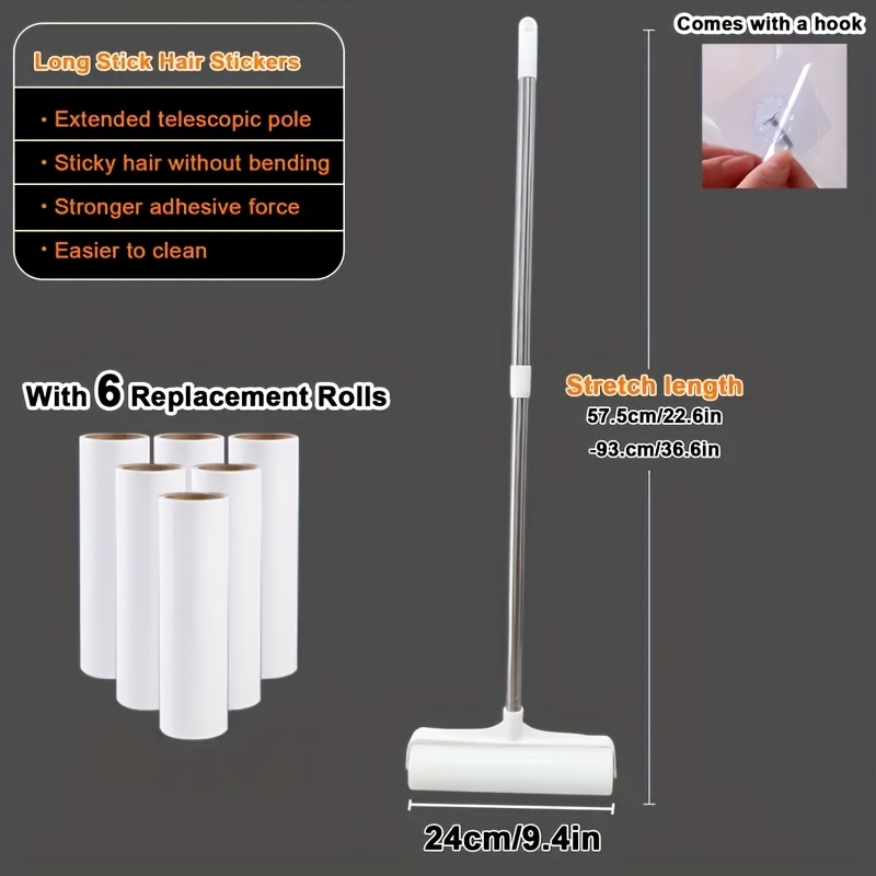 TEMU Replacement Rolls For A Lint Roller Designed For Floors, Featuring 3 Sticky Rolls Ideal For Pet Hair. It Includes A Long Handle And Is Suitable For Use On Floors, Carpets, Sofas