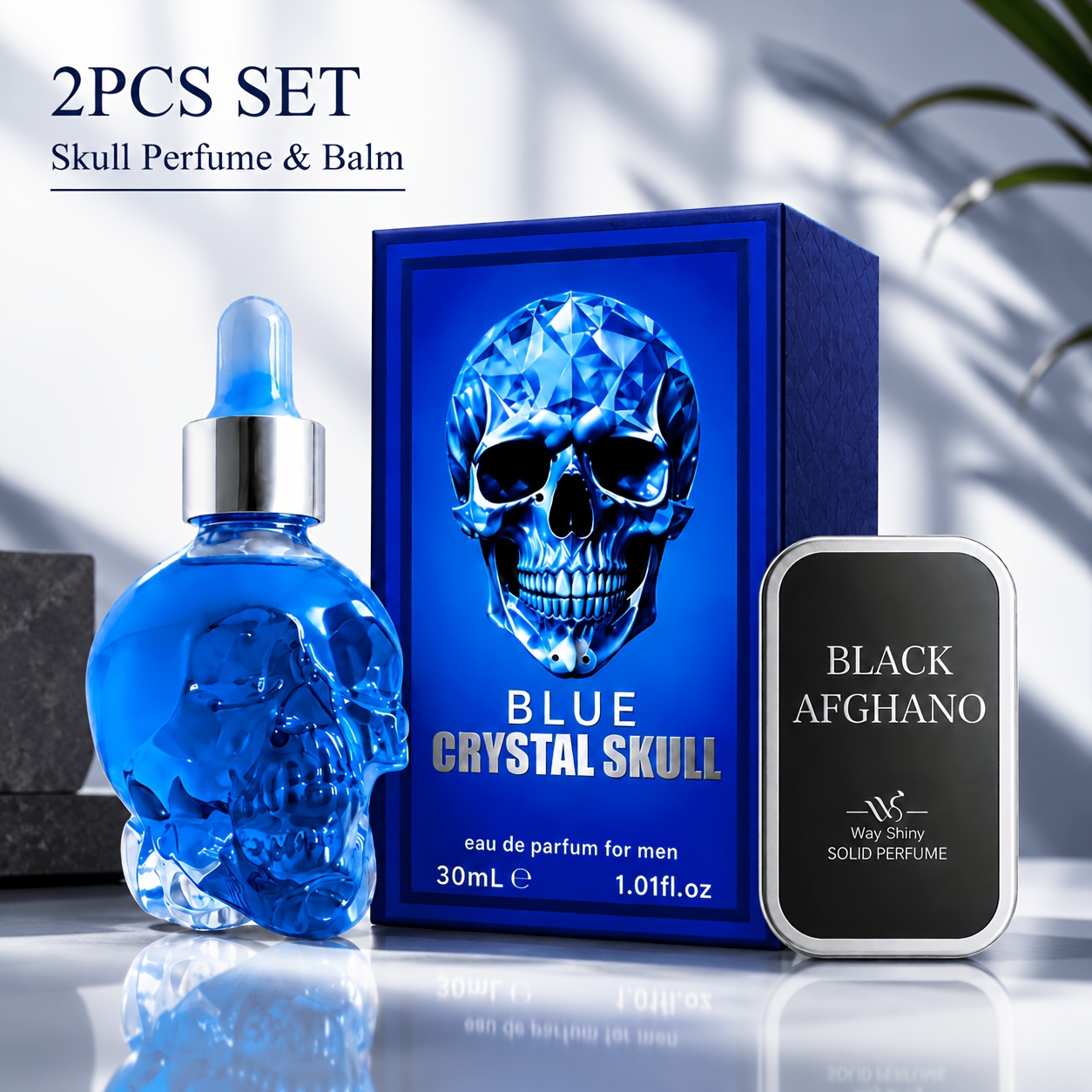 TEMU 2pcs Perfume And Solid Balm Set, Blue Bottle Eau De Parfum With Portable Solid Fragrance Tin, Men' Scent Gift Set For Travel, Office And Casual
