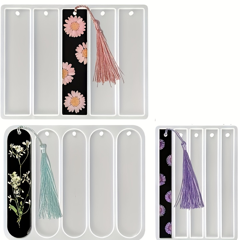 3 Stück Glänzende Lesezeichen-Silikonformen – Rechteckige Plastik-Lesezeichen-Formen mit Blumen- und Quastendesigns,   & einfach zu verwenden für Buchliebhaber, Lesezeichen als Geschenkidee, Leseliebe für  