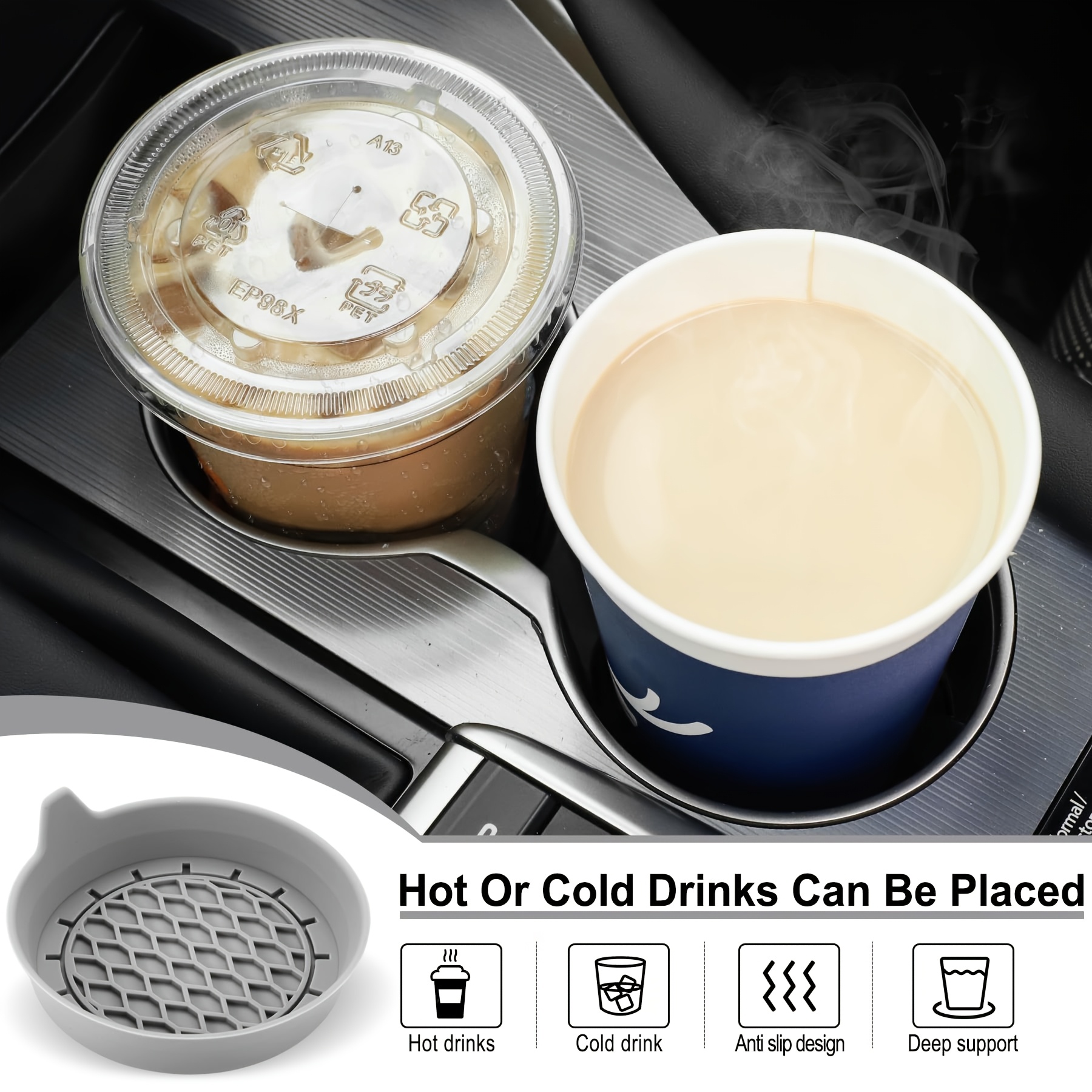 car cup holder coaster silicone cup holder insert universal non slip cup holders car accessories interior for women and man 4 pack gray Product details 4