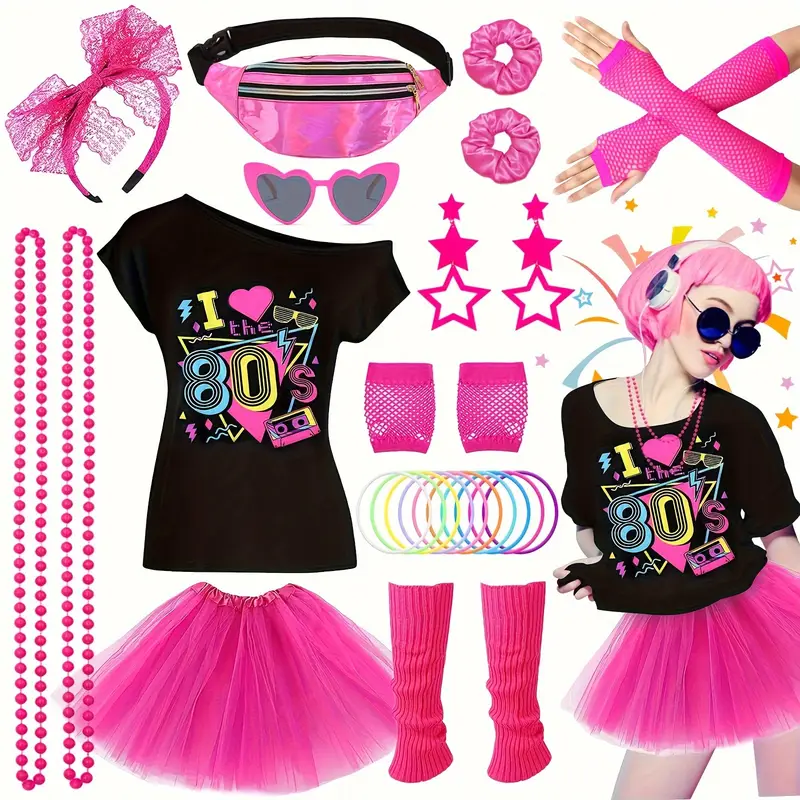 amazon ladies 80s fancy dress Ladies 80s 1980s NEON FANCY DRESS Dance Hen Party Costume Ra Ra's Hot Pants Legs