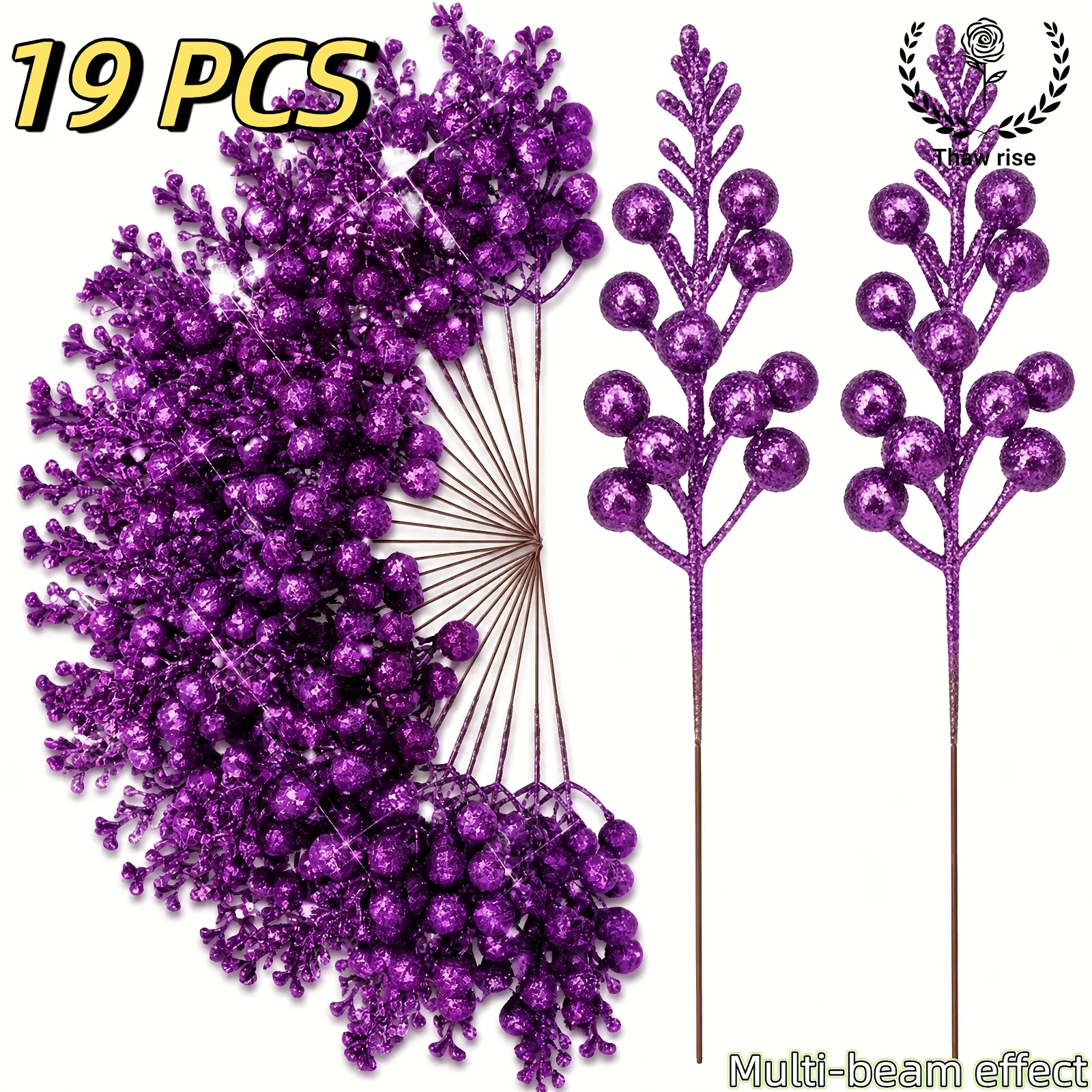 TEMU 19pcs Realistic Berry Shiny Branches - Christmas Tree And Wreath Decoration, Reusable Plastic Berries With Stems, Holiday Decor, , Handcrafted
