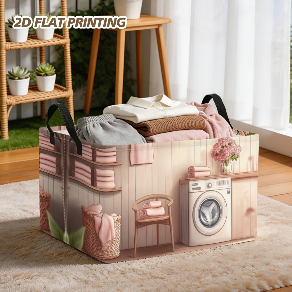 TEMU 1pc, Laundry Room With Washing Machine Large Capacity Open Storage Basket, Shelf Basket, Folding Storage Box, Nice For Home Tidying, Living Room