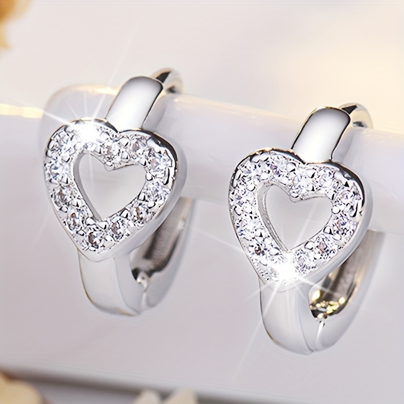 

2pcs 925 Silver Ear , Hypoallergenic, Copper, Exquisite And Stylish, Heart Earrings, Women's Ear Accessories, Fashionable Jewelry, Holiday Gift, 1.9g