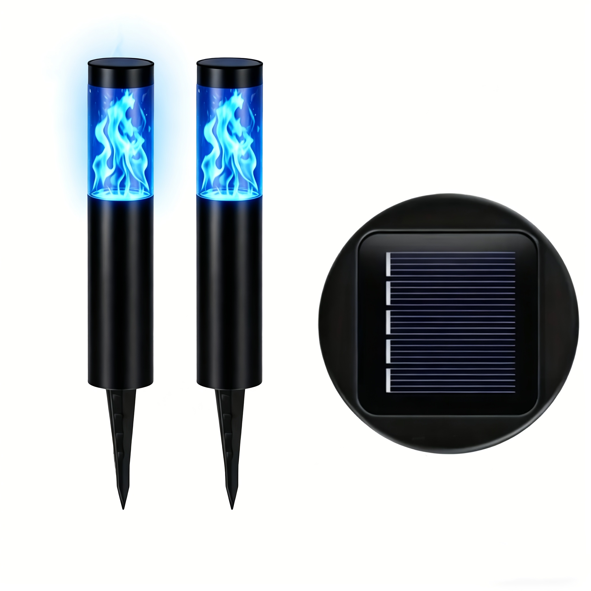 Image of Solar Cylinder Lawn Light, Blue Outdoor Led Landscape Lighting And Torch Solar Garden Lamp, Decorative Landscape Light For Courtyard, Garden, Pathway, Lawn, Sidewalk, Driveway, And Holiday Decoration