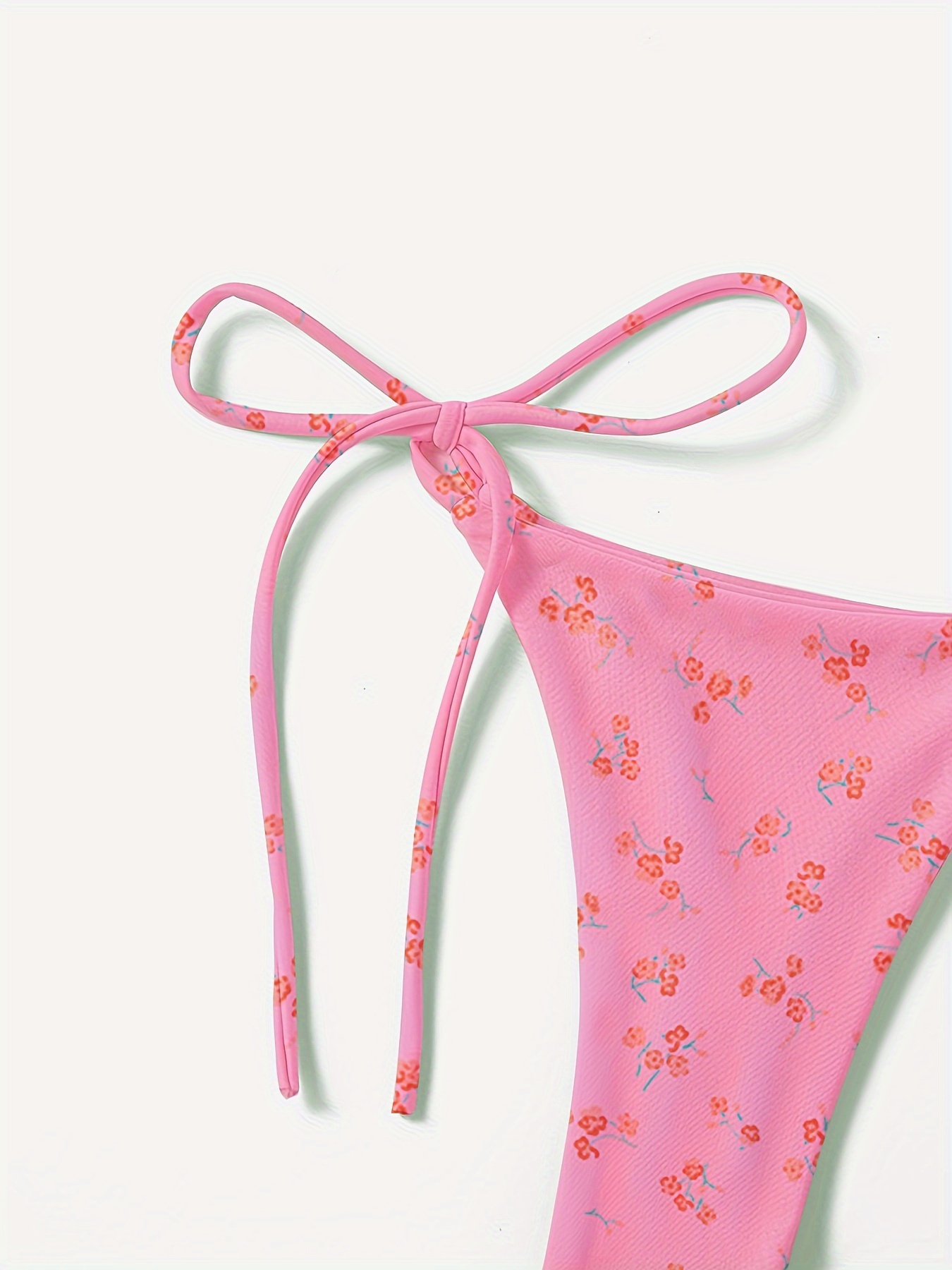 Floral Print V-Neck Bikini Set for Women, Polyester and Elastane Blend, High Stretch, Knit Fabric, with Bow Detail, for Sexy Lingerie Style Swimwear
