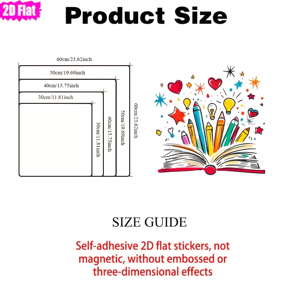 TEMU 1 adesivo statico piatto 2D a forma di matita colorata, con design decorativo a cuore e a , adesivo statico per finestre, a superfici, tra cui