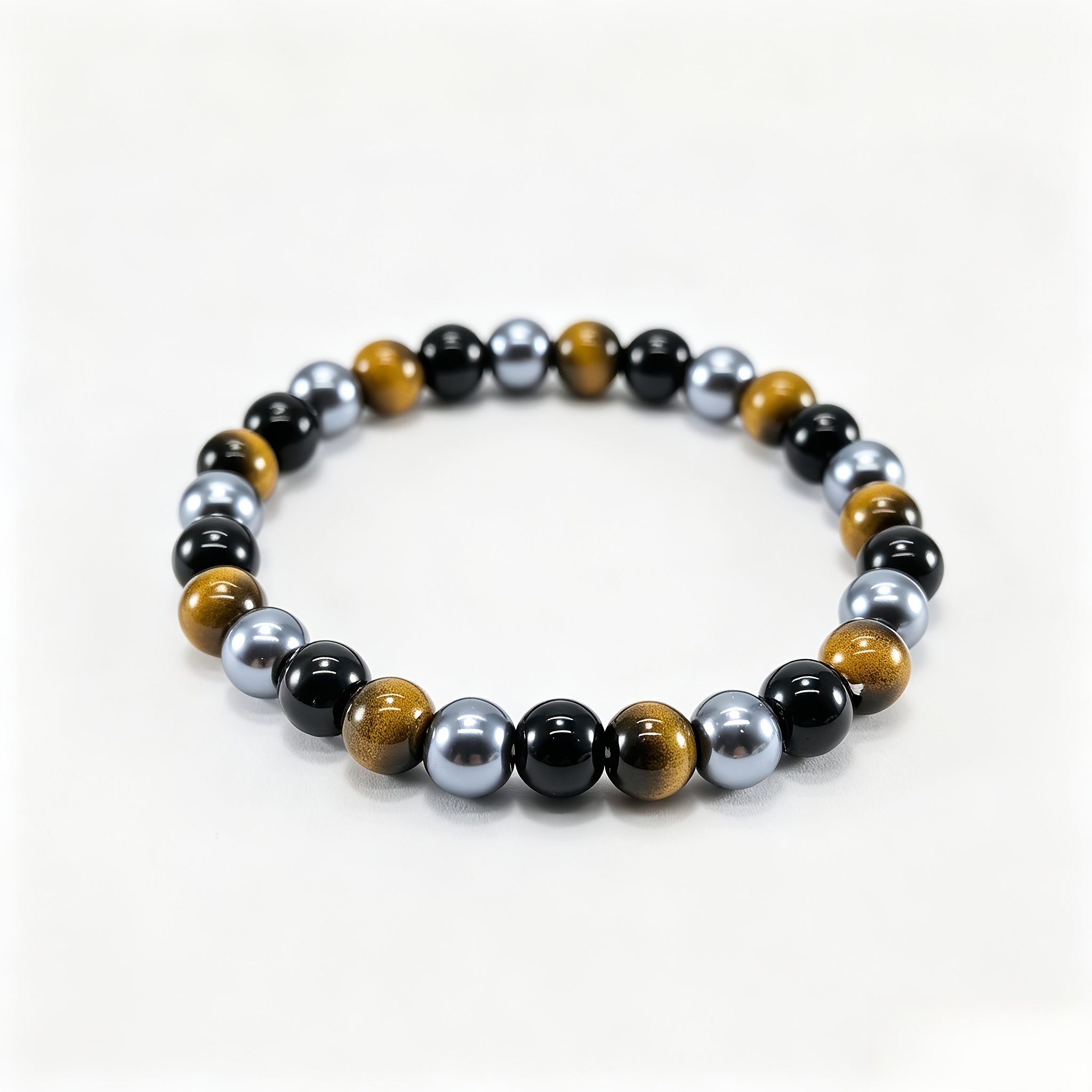 Three Types of Stones Bracelet: Tiger's Eye, Obsidian, Black Stone
