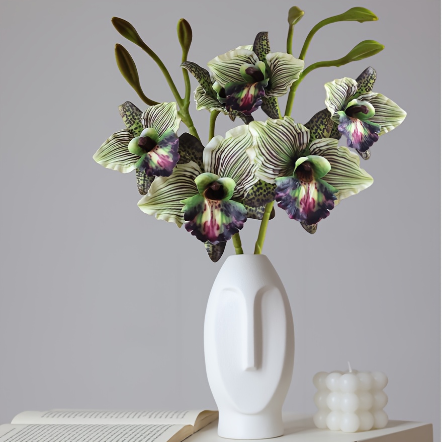 2pcs, 3-head Artificial Orchid Fake Flowers Phalaenopsis, Suitable For Bathroom Living Room Decoration, Desktop Decoration, Home Office Decoration Table Centerpiece House Decor, Vase Decoration
