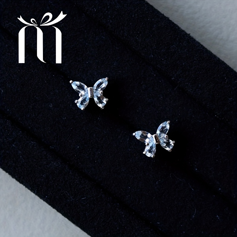 Women's Sweet Butterfly Earrings with Zirconia, Cute Design