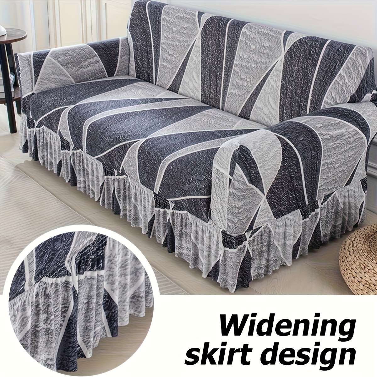 1pc Printed Skirted Full-wrap Stretch Sofa Cover, Dust-proof And, Elastic -one Full Coverage Sofa Protector For Living Room Home Decor, Machine Washable And Hand Washable