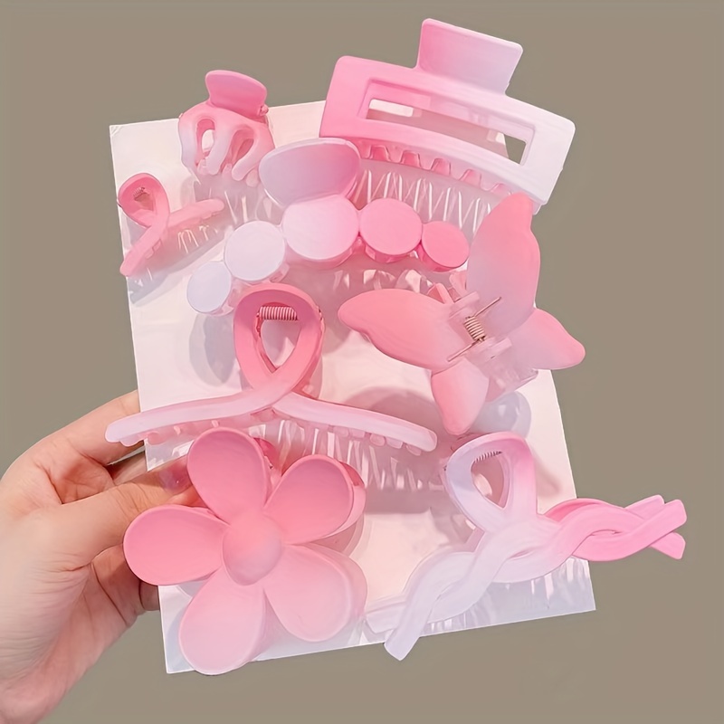 

Elegant Minimalist Hair Claw Clips Set For Women, 8-piece Gradient Pink Large Size Plastic Hair Accessories With Color Matching Design, Ideal For Thick Hair, Suitable For Ages 14+