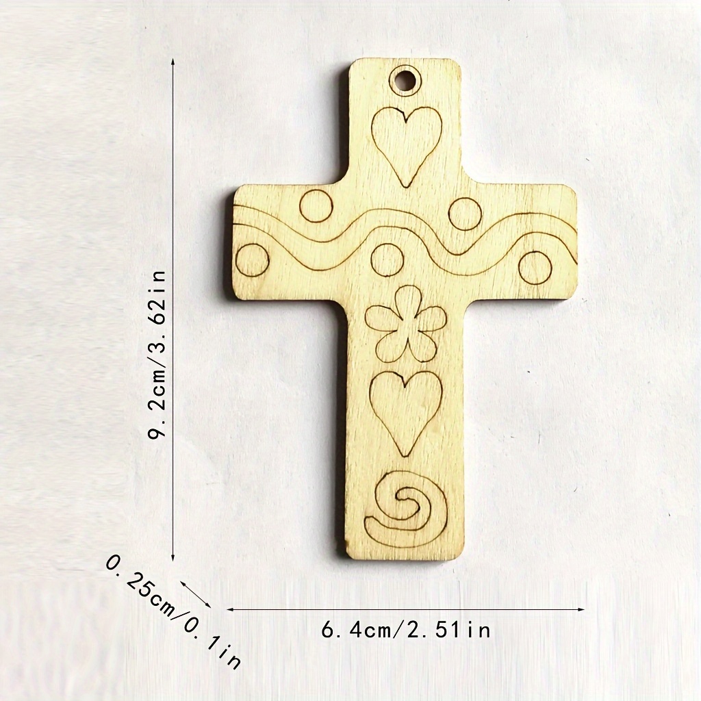 Image of 30pcs Diy Unfinished Plywood Wooden Cross Ornaments With Pre-drilled Hole And Hemp Rope For Crafting, Handmade Gifts, And Embellishments