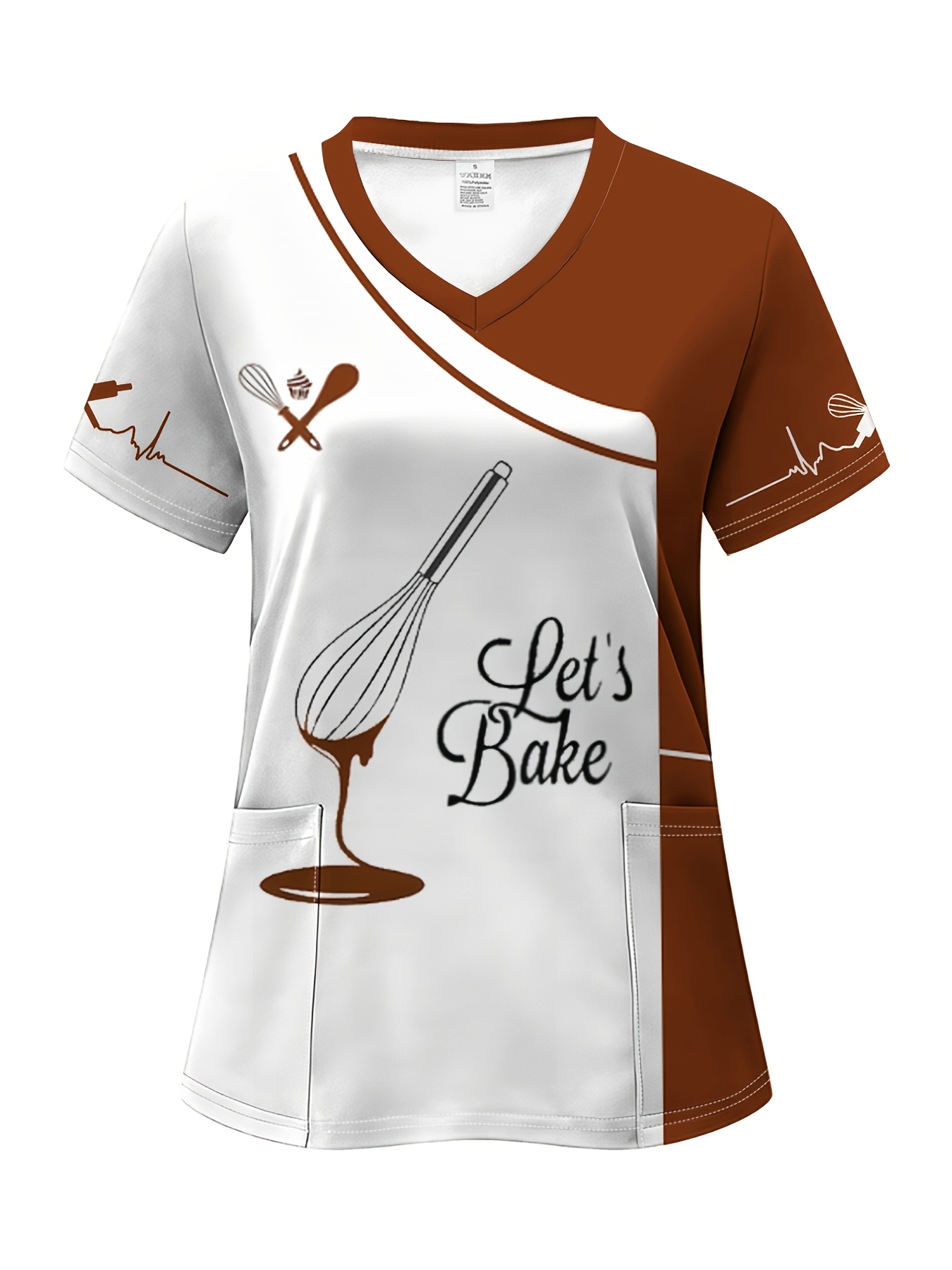 womens   chef whisk   neck t shirt color block baking enthusiast tee with pocket casual short sleeve top for cooking classes gifts    