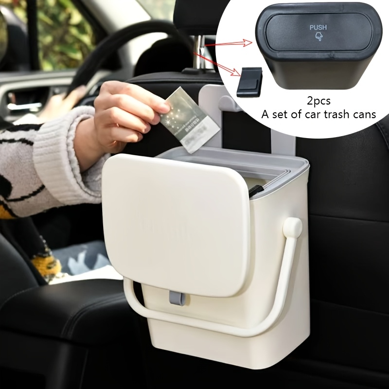 TEMU 2pcs Set: 1pc Compact Car Trash Can (with Leak-proof Lid) And Edge-mounted Hook, Mini Vehicle Accessory Garbage Bin - Durable And Easy To Clean,