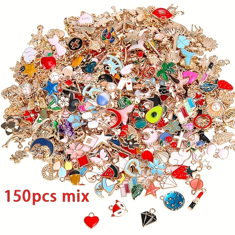 TEMU 50/100/150pcs Random Style Mixed Alloy Enamel Pendants For Jewelry Making, Various Golden Enamel Pendants, Handmade Diy Necklace, Bracelet,
