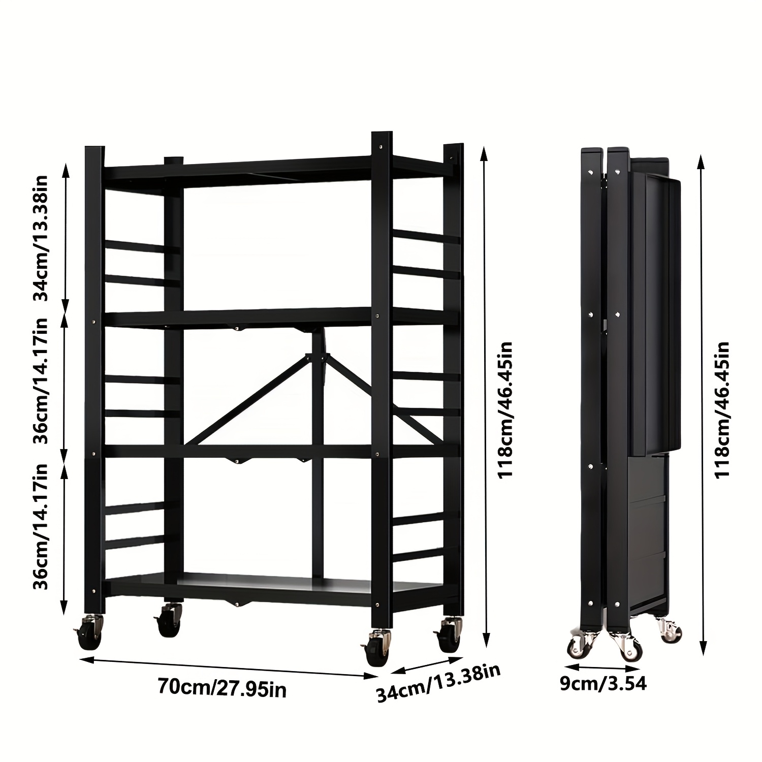 TEMU 4-tier Metal Rolling Rack With Wheels, Versatile Foldable Organizer For Office, Kitchen And Home, Mobile Floor Storage Solution, Storage Rack |