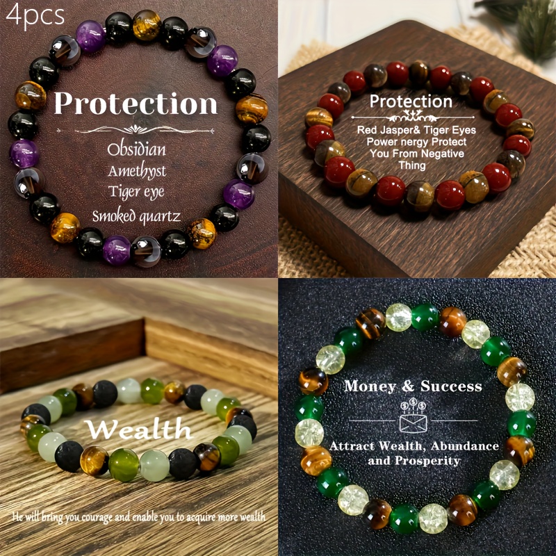 TEMU Set da 4 braccialetti da donna con perle naturale, con , e, disegnati in tonalit� nere e dorate con perle sferiche trasparenti, adatti per