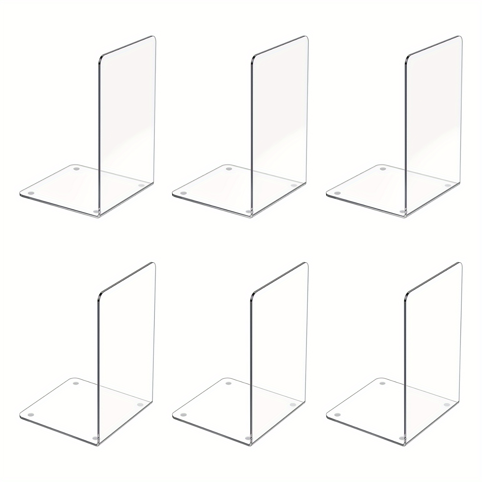 

6pcs Book Ends, Acrylic Bookends For Shelves, Clear Bookends For Heavy Books, Desk Organizer, Books, Small Cute Transparent Plastic Book Dividers Holders