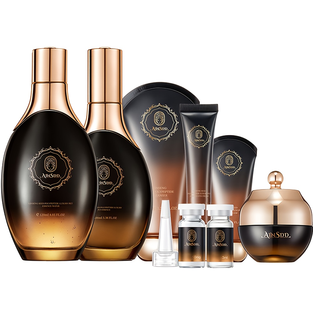 Ensemble de soins pour la peau à base de graines de ginseng, douze pièces, contenant des graines de ginseng, de l'arginine et de la glycérine, hydratant et nourrissant, raffermissant et éclaircissant, améliore la sécheresse et la rugosité, soutient la peau, convient à tous les types de peau beige clair, unisexe, cadeau de Noël