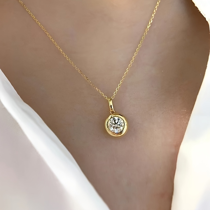TEMU Simple And Elegant Round Synthetic Synthetic Zirconia Women's Pendant Necklace, Versatile Daily Wear Collarbone Chain