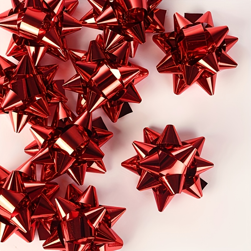 TEMU 20 pezzi di Fiori a Stella Natalizi Autoadesivi, Scintillanti Decorate con Fiocchi di Nastro Colorati Assortiti - per Decorazioni Festive e