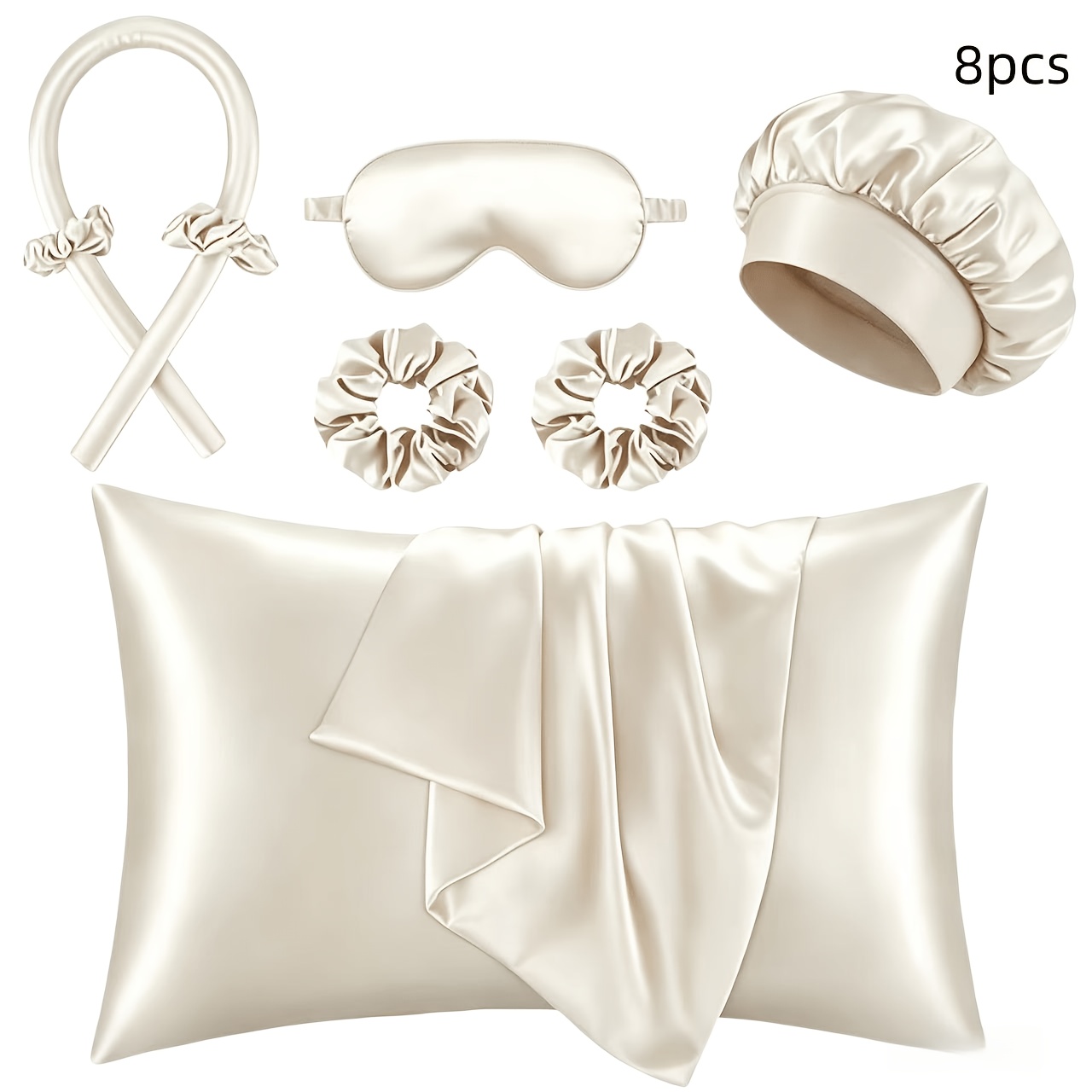 TEMU Ensemble 8 pièces pour femmes : à cheveux, masque pour , taie d'oreiller, lisseur à cheveux, ensemble de soins capillaires faciles en satin de