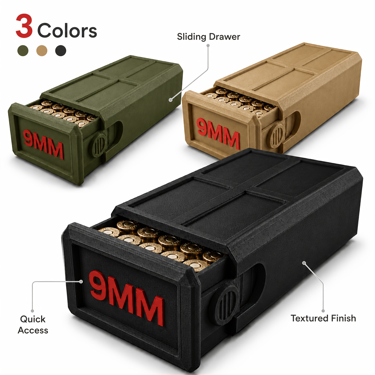 9mm pull out ammunition storage box 3d printed   style desktop   organizer shooting range portable gear high strength pressure resistant storage box mens hardcore gift 3 colors   personalized 9mm marked accessory