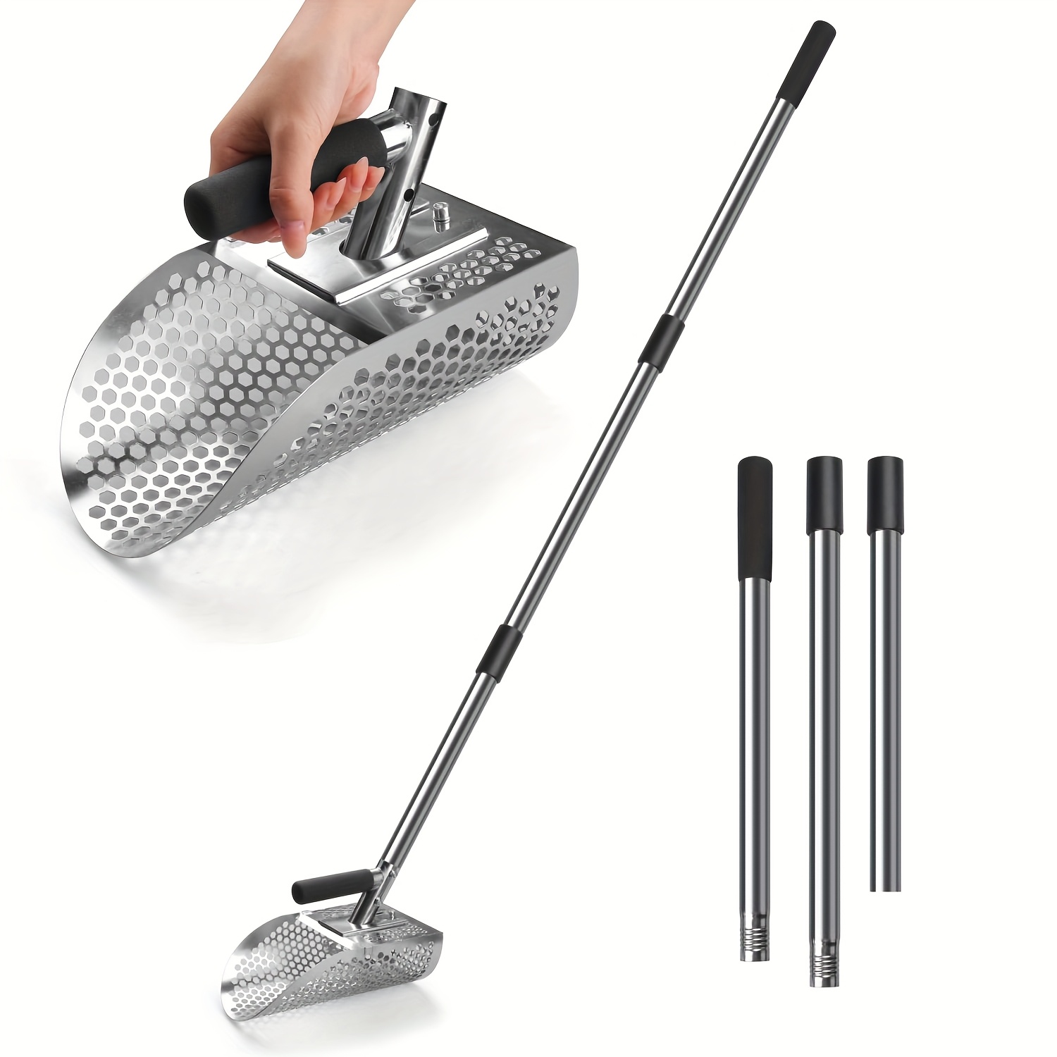 TEMU Sand Scoop For Metal Detecting Adjustable Long Handle Sand Shovel Metal Detector Scoop Sand Scoop Sand Sifter Shovel For Adults Stainless Steel