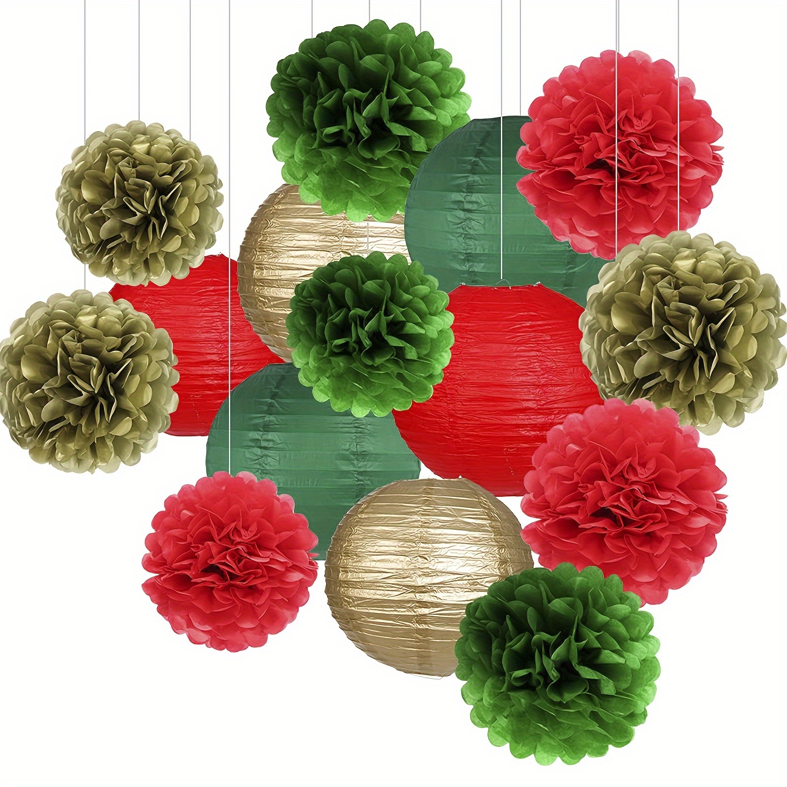 TEMU 15pcs Decor Set - Red, & Hanging Lanterns And Pom For Christmas, Graduation & Birthday