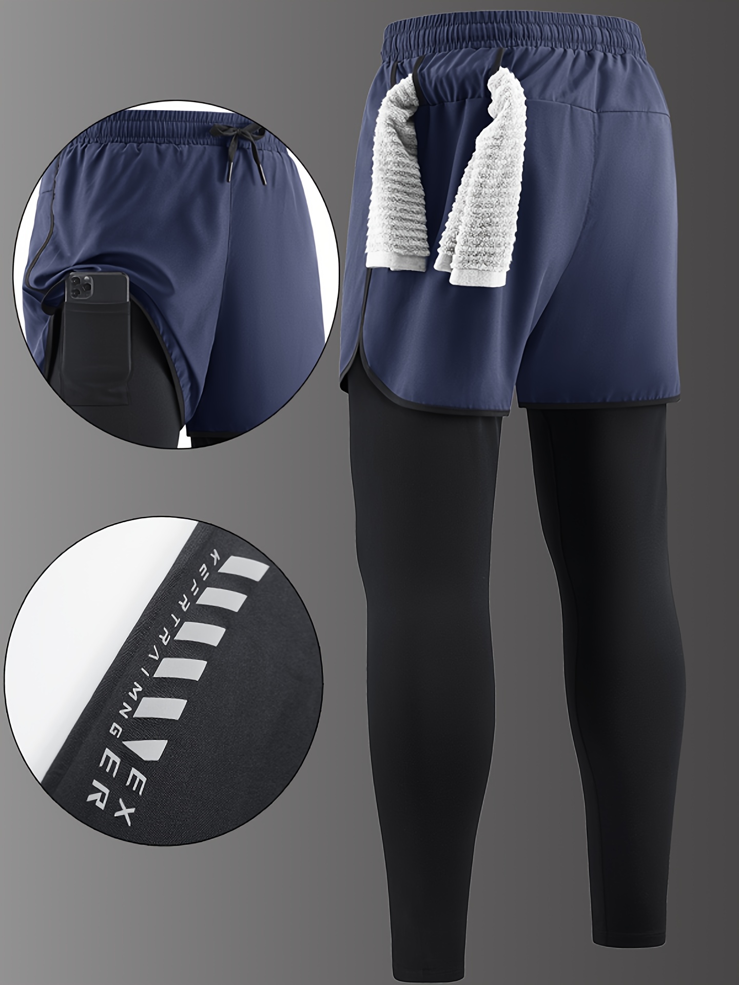 Men'S Casual Sports Long Pants Suitable for All Seasons, Designed to Look Like Two Pieces, Featuring Pockets, a Regular Fit, Elastic Waistband, Quick-Drying And Breathable Fabric, Moisture-Wicking Properties, Ideal for Hiking, Training, Yoga