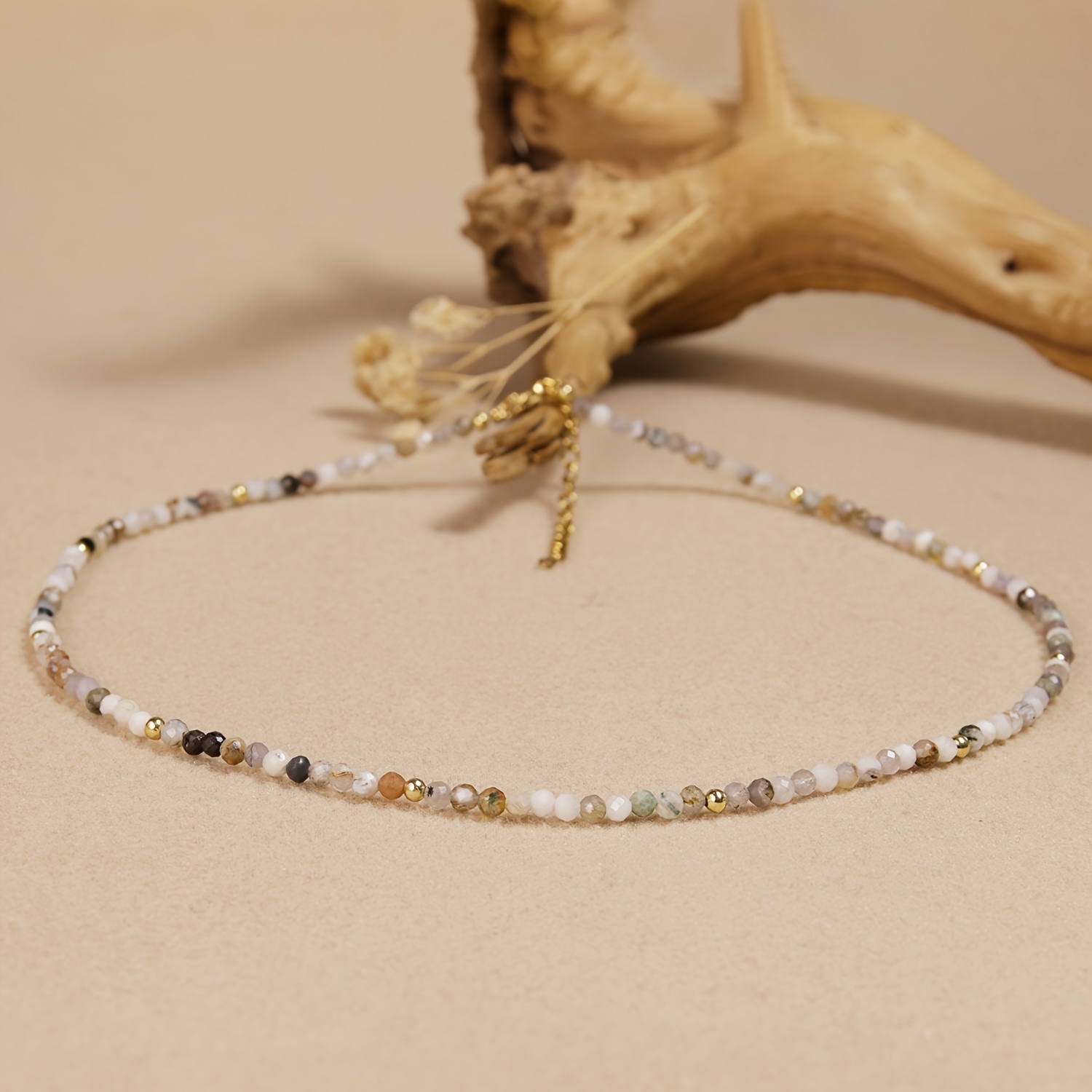 Image of Natural Stone Bohemian Style Women's Fashion Necklace | Natural Moss Agate | Adjustable Design | Elegant Ladies' Accessory | Perfect For Daily Outfits | Bohemian-inspired Necklace | Moss Agate Jewelry
