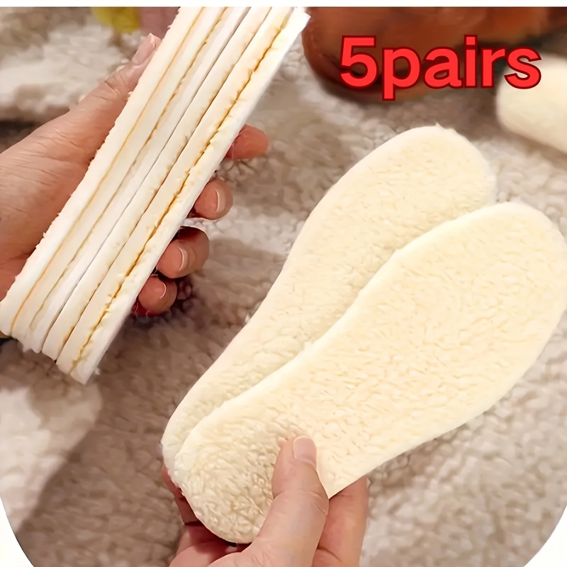 TEMU 5 Pairs Of Winter Warm, Thick, Plush Insoles For Men And Women, Suitable For Sports Shoes. The Interior Lining Is Soft And Designed For Use With