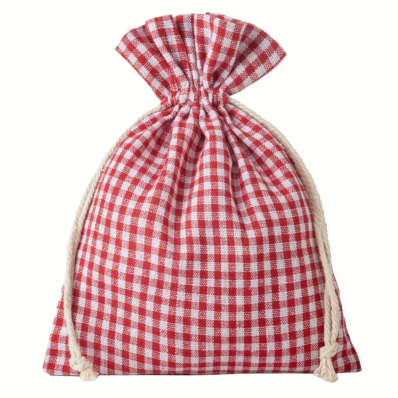 TEMU Gift For Her/him Pack Of 10pcs, Featuring 3 Colors And 9 Size Options, Rustic Linen Checkered Drawstring Bags Are Perfect For Packaging Jewelry,