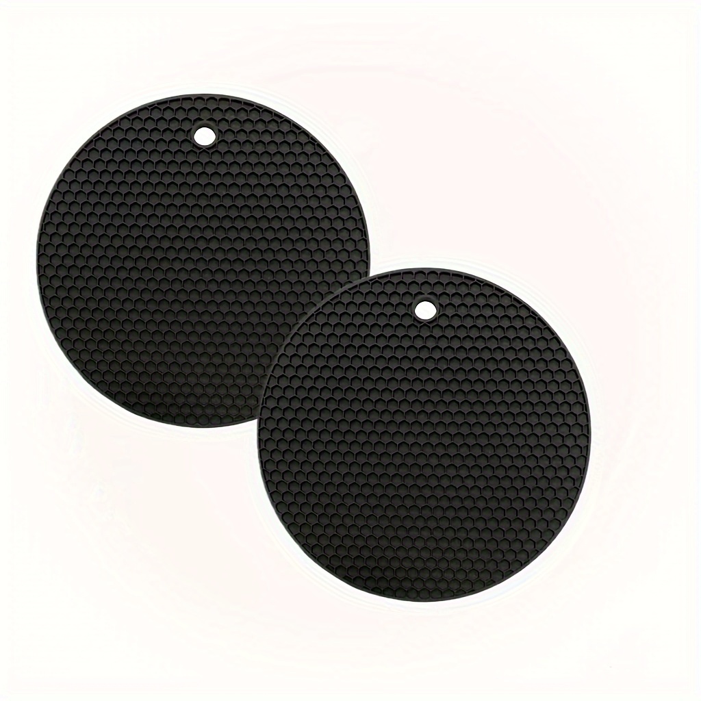 

2-pack Black Silicone Trivet Mats, Round Hot Pads For Kitchen, Non-slip Synthetic Cover, Protective Hot Dishes & Pans Mat