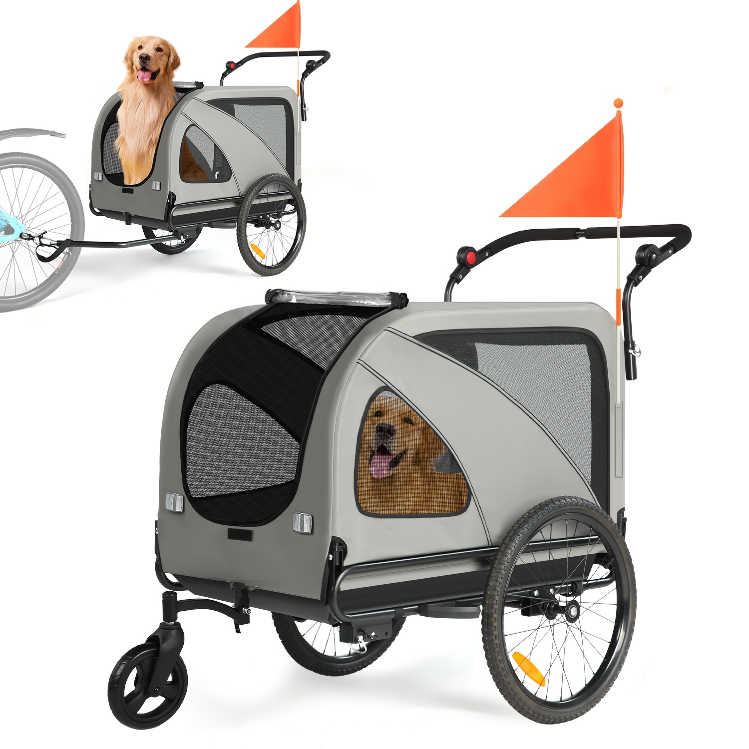 TEMU Dog Bike Trailer, Supports Up To 110 Lbs, 2-in-1 Pet Stroller Cart Bicycle Carrier, Easy Folding Cart Frame Release Wheels, Universal Bicycle