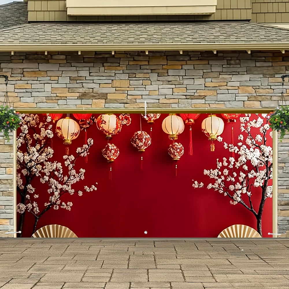 

1pc & Cherry Design Garage Door Decor - Polyester, No Power Needed, Ideal For Holiday , Outdoor Parties & Family Reunions, Garage Door Decoration