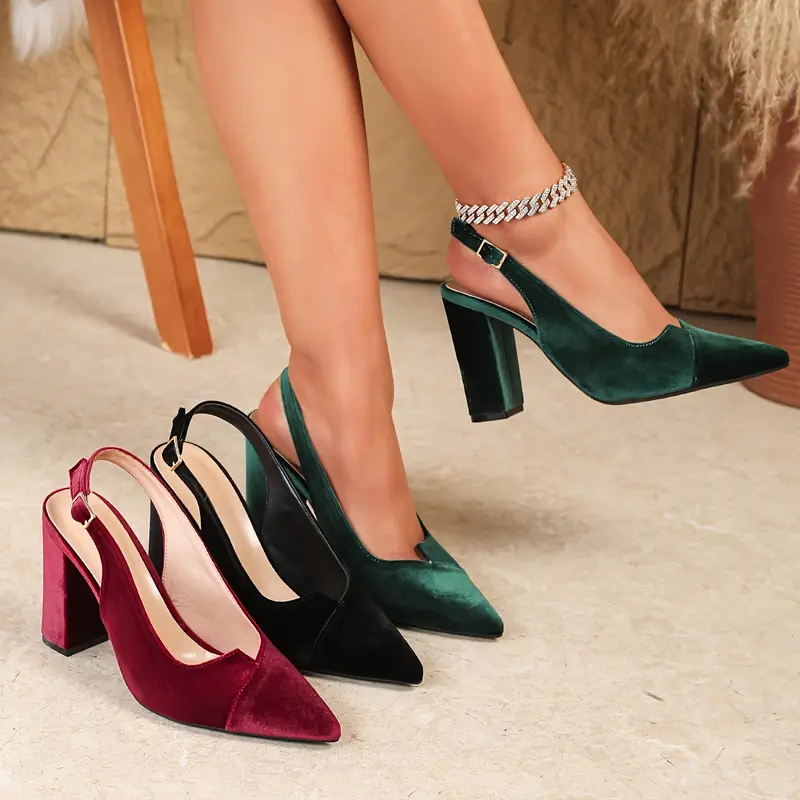 Women'S High Heels Pointed Chunky Heel Super High Heel Velvet Wine Red * Green Open Heel Single Shoes Closed Toe Sandals, Women Shoes Women'S High Heels Pointed Chunky Heel Super High Heel Velvet Wine Red * Green Open Heel Single Shoes Closed Toe Sandals, Women Shoes