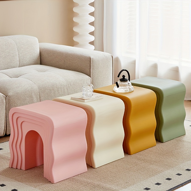 Cream-style Creative Sofa Side Table, Home Living Room Shoe Bench, Minimalist Modern Wavy Coffee Table, Bedside Table